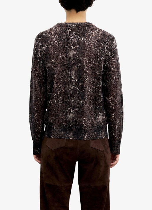 Gerard Darel Rosa fijngebreid vest van merino wol met slangenprint - achterkant bruin
