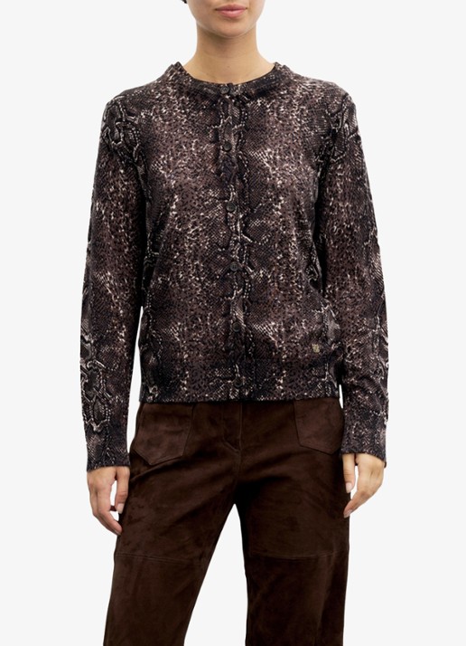 Gerard Darel Rosa fijngebreid vest van merino wol met slangenprint - detail 3 bruin