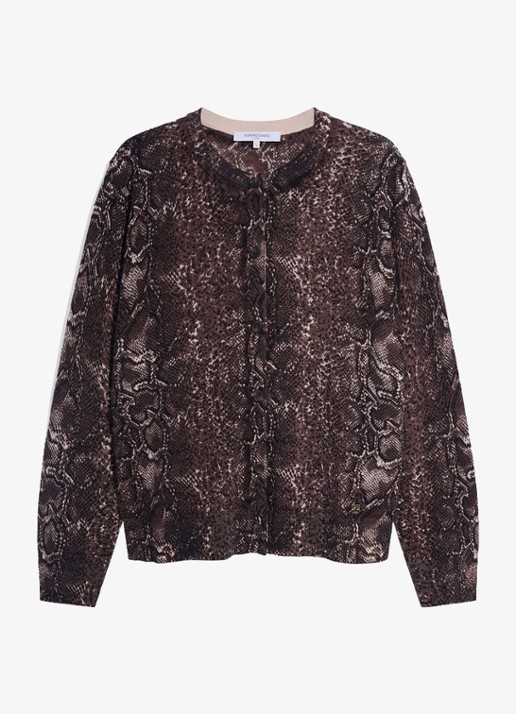 Gerard Darel Rosa fijngebreid vest van merino wol met slangenprint - voorkant 4 bruin
