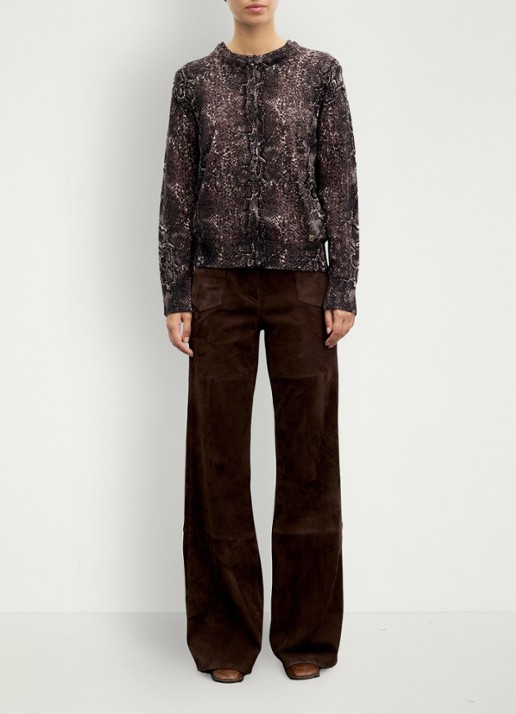 Gerard Darel Rosa fijngebreid vest van merino wol met slangenprint - voorkant 5 bruin