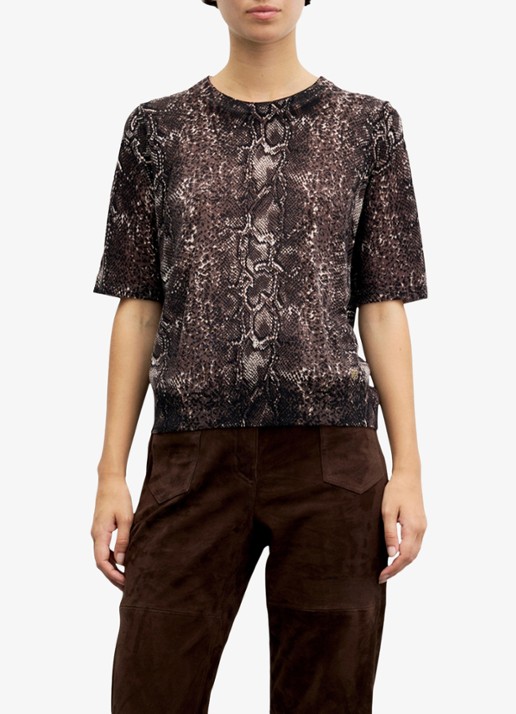 Gerard Darel Rosa fijngebreide trui van merino wol met slangenprint - detail 2 bruin