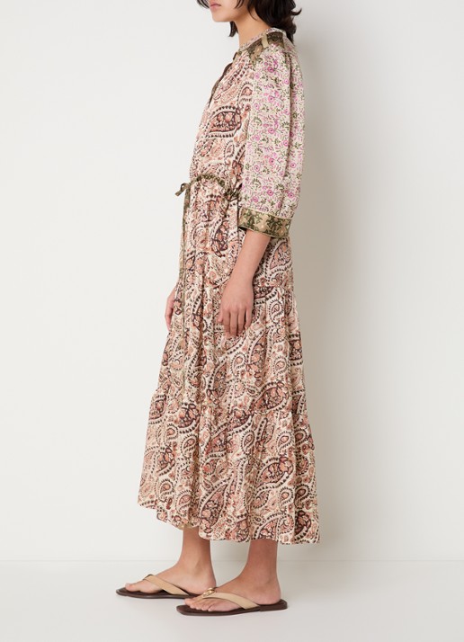 Gerard Darel Roselina midi tuniekjurk van zijde met bloemenprint  - voorkant 4 roze