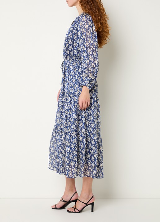 Gerard Darel Ruvia midi jurk met bloemenprint - voorkant 4 donkerblauw
