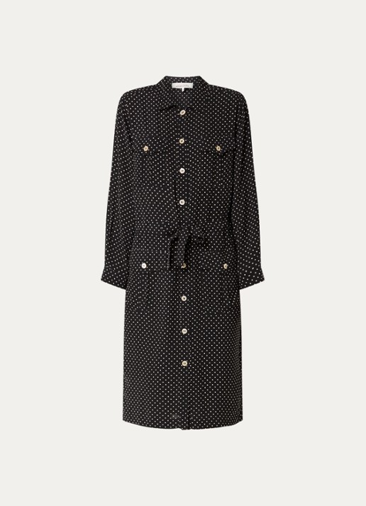 Gerard Darel Ruzena midi blousejurk met print en borstzak - voorkant 3 zwart