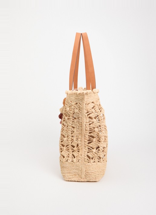 Gerard Darel Sandra Raffia schoudertas van stro met leren details - detail 3 beige