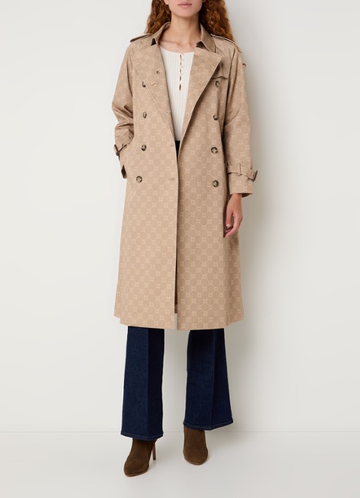 Gerard Darel Serge double-breasted trenchcoat met logoprint en ceintuur - voorkant 3 beige