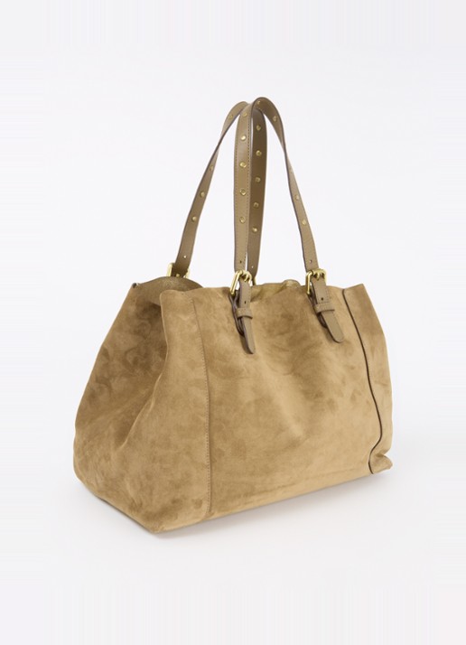 Gerard Darel Simple Bag shopper van suède met uitneembaar etui - achterkant camel