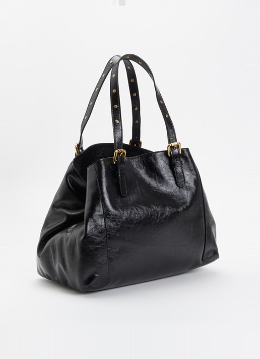 Gerard Darel Simple schoudertas van leer met structuur - achterkant 4 zwart