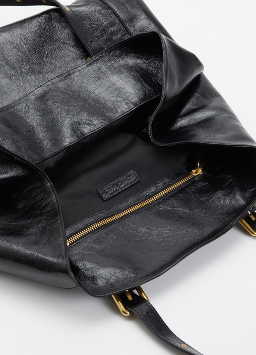 Gerard Darel Simple schoudertas van leer met structuur - detail zwart