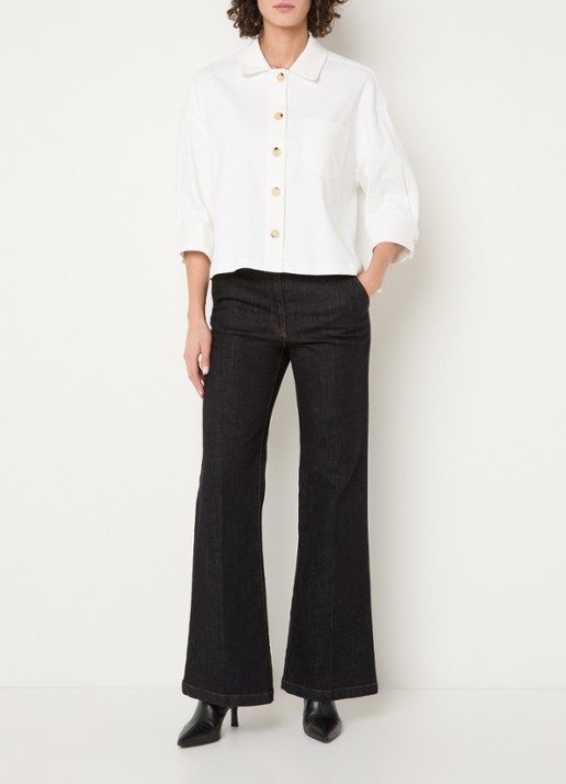 Gerard Darel Tenya oversized cropped blouse met opgestikte zak - voorkant 3 gebroken wit