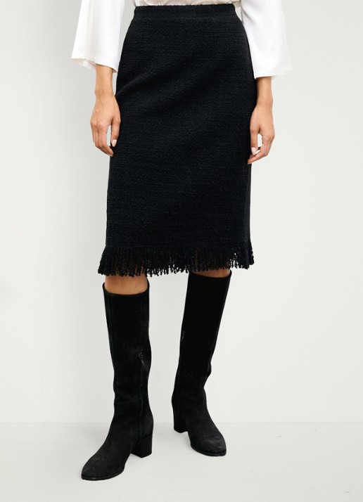 Gerard Darel Tess midi rok in wolblend met tweed-look en franjes