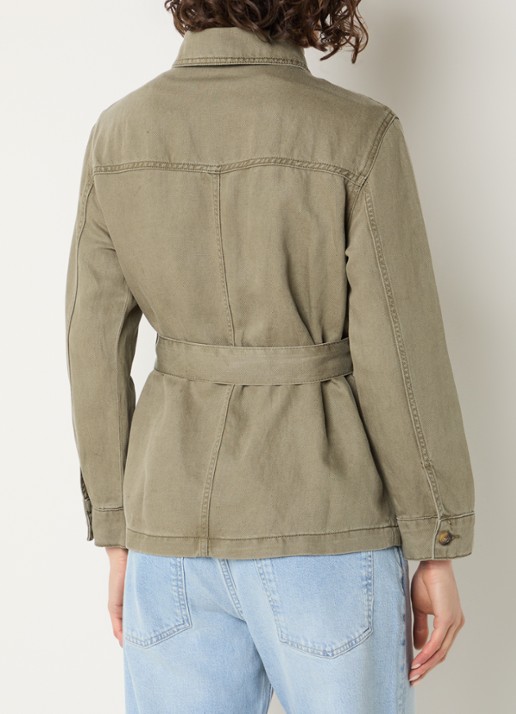 Gerard Darel Thalitha jack in linnenblend met ceintuur - achterkant 3 mosgroen