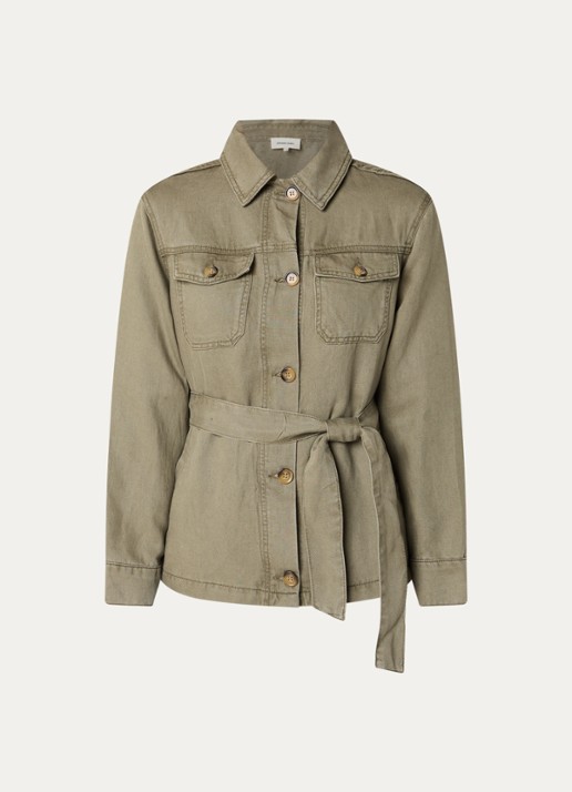 Gerard Darel Thalitha jack in linnenblend met ceintuur - voorkant mosgroen
