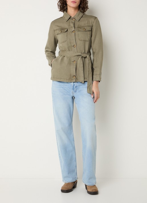 Gerard Darel Thalitha jack in linnenblend met ceintuur - voorkant 2 mosgroen