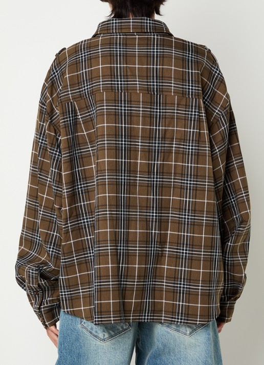 Gestuz Aleya blouse met borstzakken en ruitdessin - achterkant 2 mosgroen