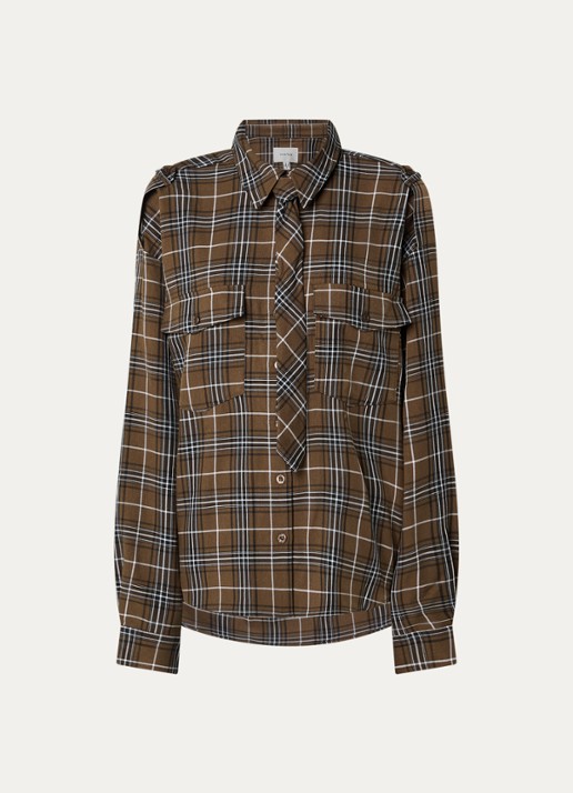 Gestuz Aleya blouse met borstzakken en ruitdessin - voorkant 3 mosgroen