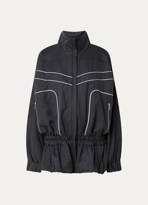 Gestuz Alezia oversized windjack met peplum en ritszakken - voorkant 2 middengrijs