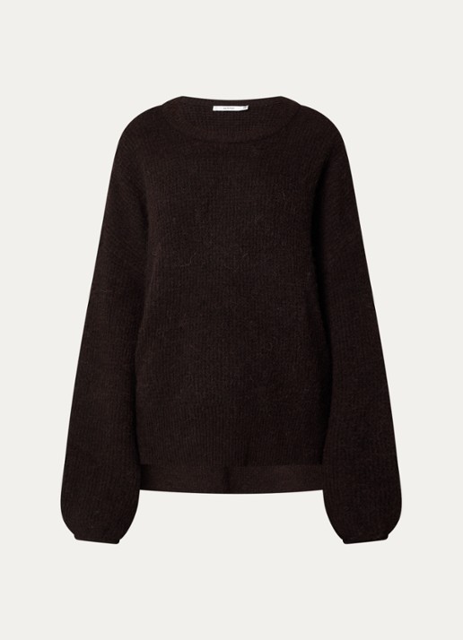 Gestuz Alpha grofgebreide trui in alpaca wolblend met split - voorkant 3 aubergine