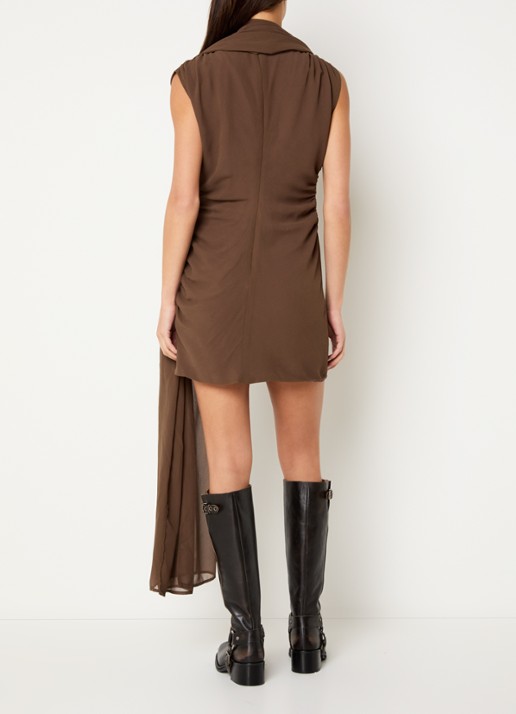 Gestuz Asymmetrische mini jurk met sjaalkraag - achterkant 4 hazelnootbruin