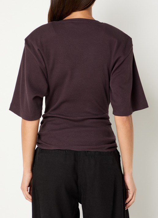 Gestuz Betty top met schoudervulling - achterkant 4 bruin