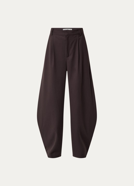 Gestuz Callia high waist wide fit pantalon met steekzakken - voorkant 3 donkerbruin