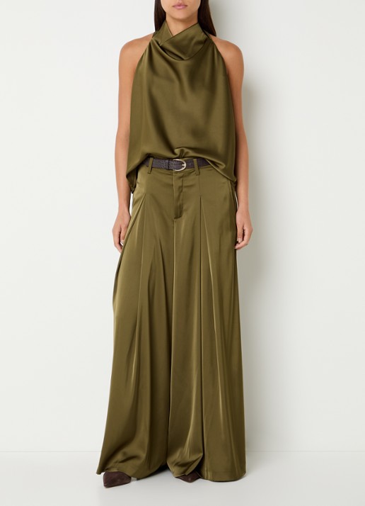 Gestuz Cerina high waist loose fit pantalon met plooidetail - voorkant 2 mosgroen