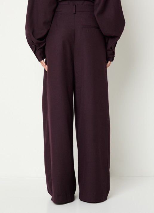 Gestuz Chany high waist wide fit pantalon met steekzakken - achterkant 3 kastanjebruin