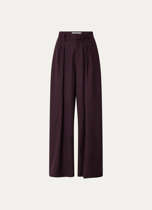 Gestuz Chany high waist wide fit pantalon met steekzakken - voorkant kastanjebruin