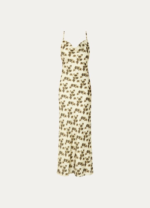 Gestuz Chery midi jurk met bloemenprint - voorkant 2 lichtgeel