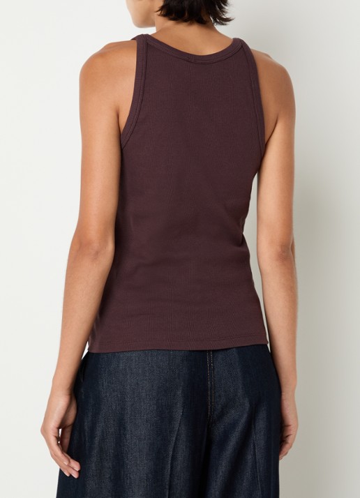 Gestuz Drew tanktop met ribstructuur en logo - achterkant 4 kastanjebruin