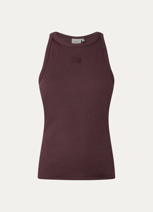 Gestuz Drew tanktop met ribstructuur en logo - voorkant 2 kastanjebruin