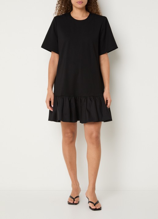 Gestuz Erin mini jurk met peplum - voorkant 2 zwart