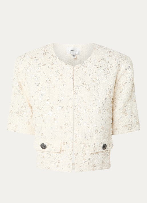 Gestuz GZchanaya blazer met pailletten - voorkant 3 gebroken wit