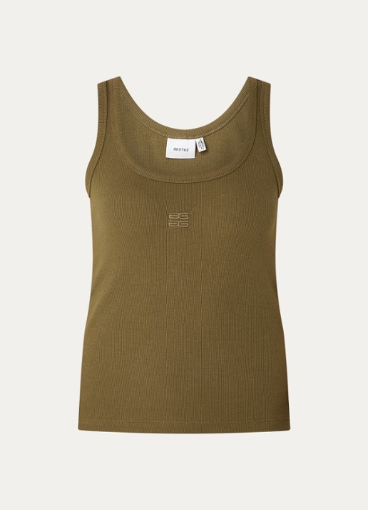 Gestuz GZdrew tanktop met logoborduring - voorkant olijfgroen
