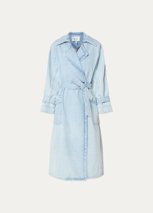 Gestuz GZparwana trenchcoat van chambray met strikceintuur - voorkant 2 lichtblauw