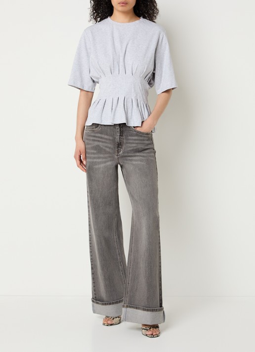 Gestuz GZsara high waist wide leg jeans met steekzakken - voorkant 3 lichtgrijs