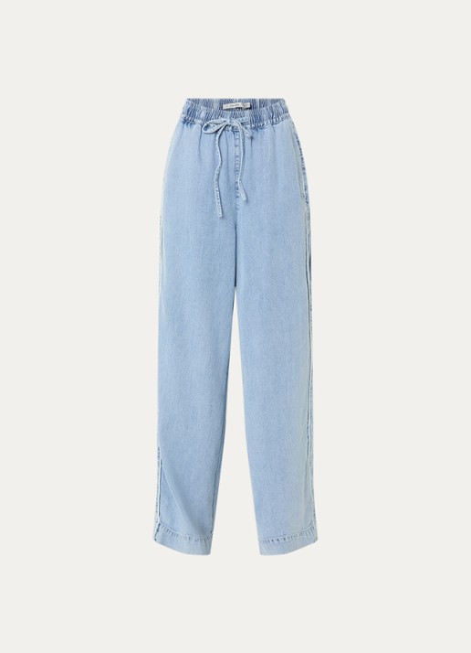 Gestuz GZsea high waist loose fit broek van chambray - voorkant 3 indigo