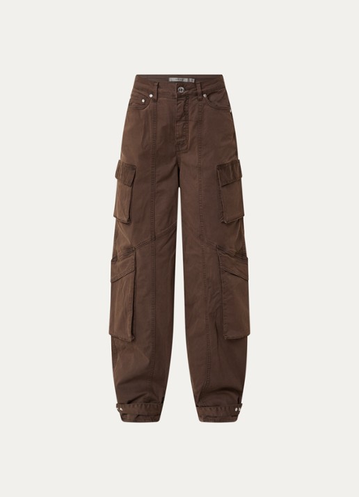 Gestuz High waist loose fit cargobroek met klepzakken - voorkant bruin