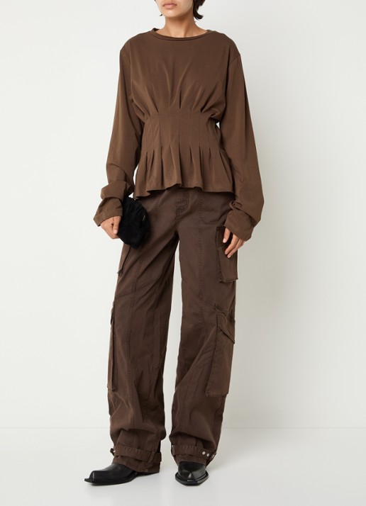 Gestuz High waist loose fit cargobroek met klepzakken - voorkant 2 bruin