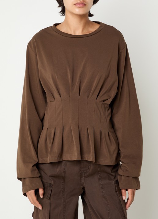 Gestuz Inez longsleeve met plissé - detail 3 bruin
