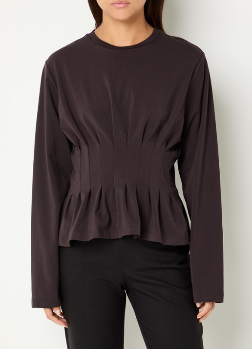 Gestuz Inez longsleeve met plissé - detail 4 aubergine