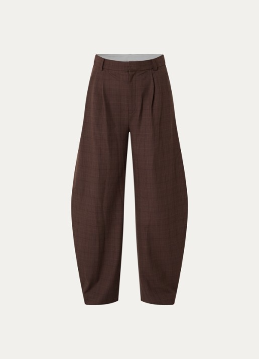 Gestuz Lavana high waist wide fit pantalon met ruitdessin - voorkant 3 bruin