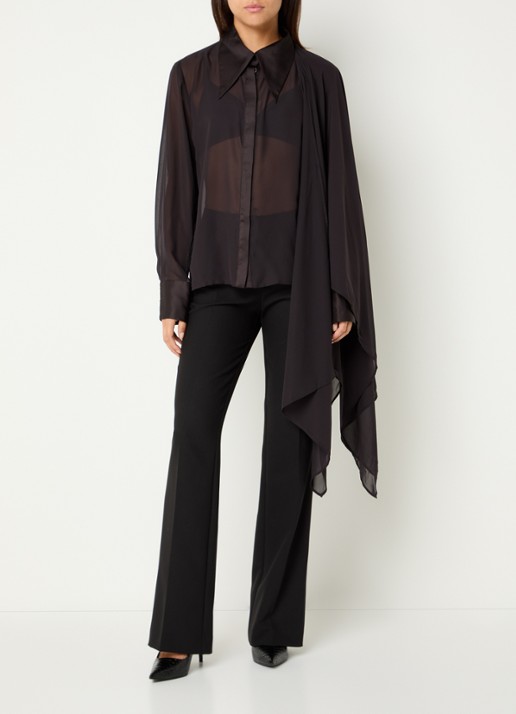 Gestuz Lynne semi-transparante blouse met sjaalkraag - detail aubergine