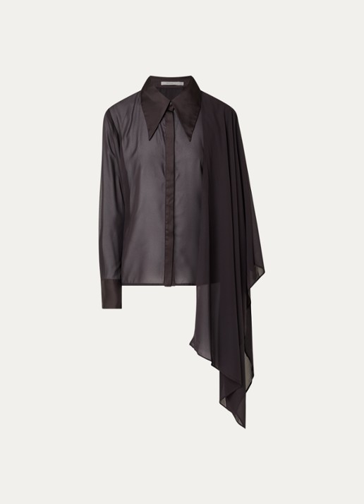 Gestuz Lynne semi-transparante blouse met sjaalkraag - voorkant 3 aubergine
