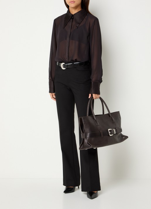 Gestuz Lynne semi-transparante blouse met sjaalkraag - voorkant 4 aubergine