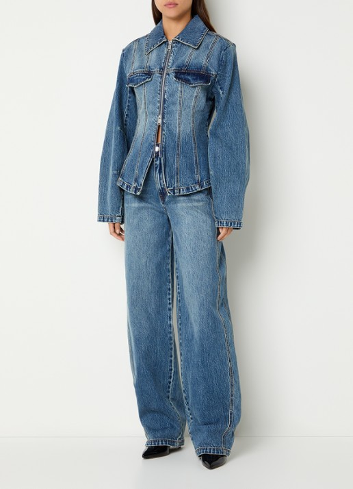 Gestuz Melu high waist wide leg jeans met medium wassing - voorkant 5 indigo