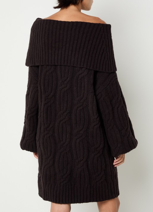 Gestuz Mini oversized kabelgebreide A-lijn jurk in wolblend - achterkant 2 aubergine