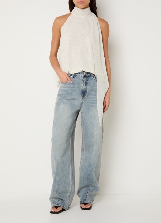 Gestuz Noma high waist loose fit jeans met lichte wassing - voorkant 2 indigo
