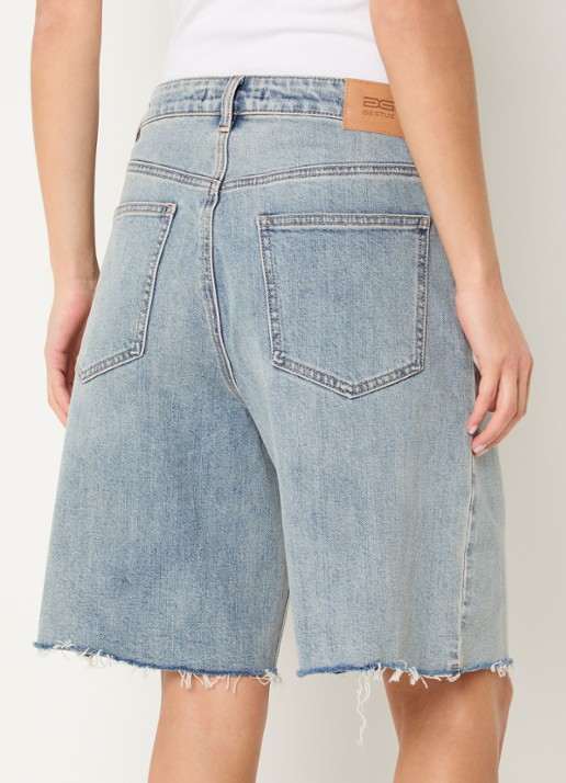 Gestuz Noma high waist straight fit korte broek van denim - achterkant 3 indigo