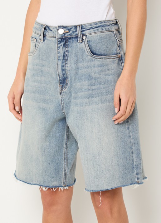 Gestuz Noma high waist straight fit korte broek van denim - detail 4 indigo